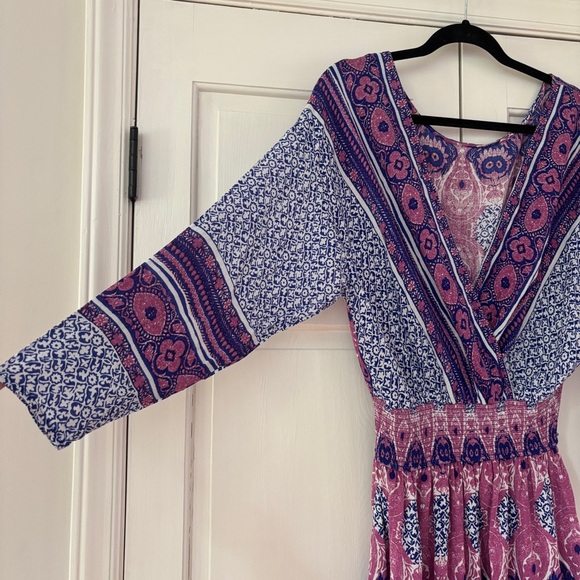 Free People She’s A Lady Reversible Maxi Dress Purple Boho Print Size Small Midi - Picture 11 of 17